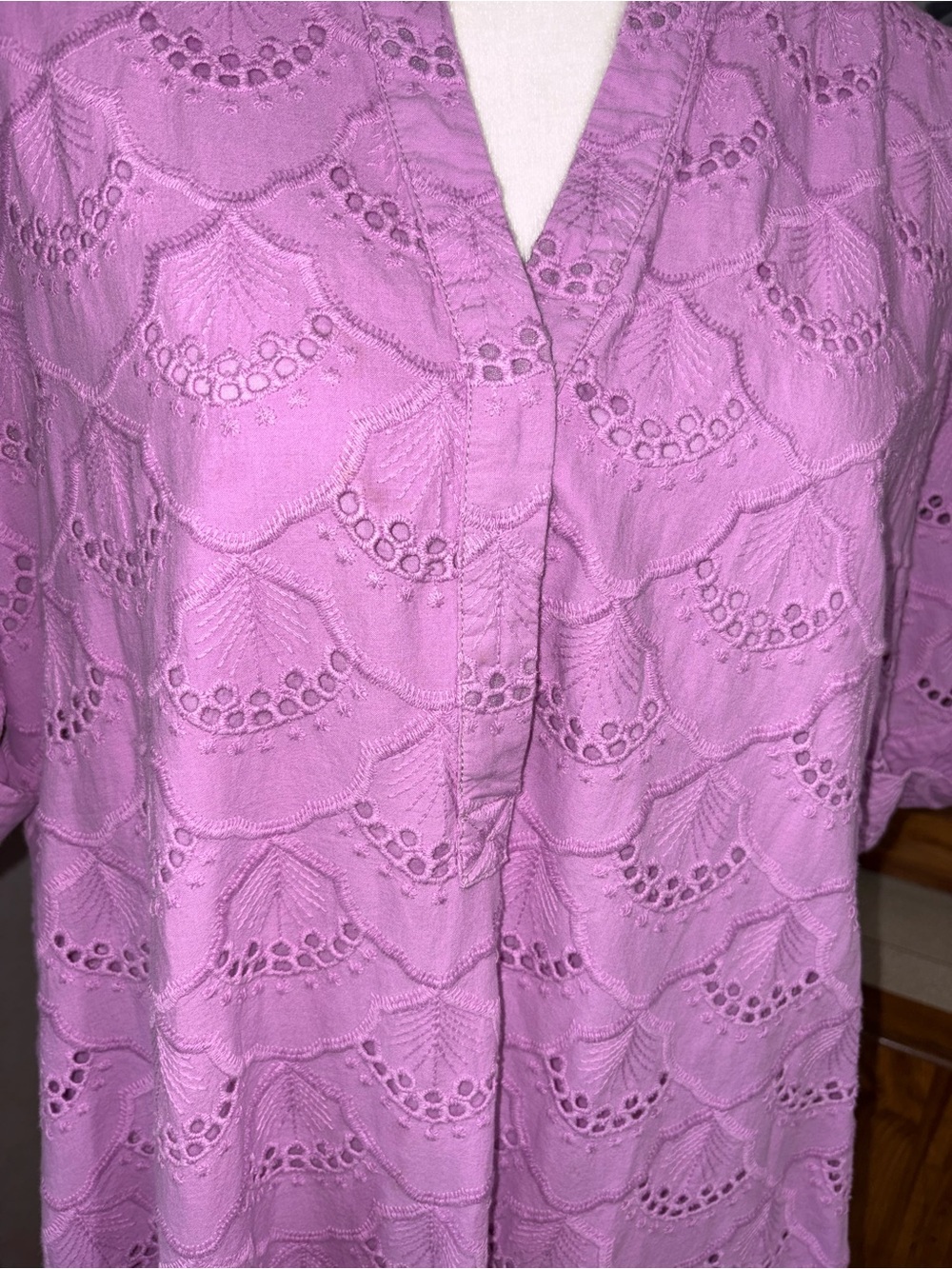 Chicos size 3 size 16 fully lined Lavender Eyelet Cotton Tunic Dress - Picture 2 of 8